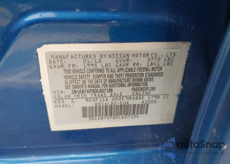 2013 Nissan Sentra Sv из США, поврежденный, VIN 3N1AB7AP8DL657126